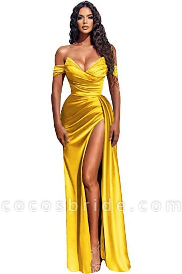 Sexy Sheath Off-the-shoulder Deep V-neck Sequins Ruffles Prom Dress With Slit