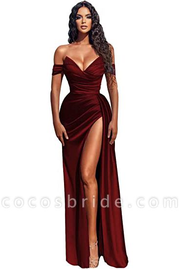 Sexy Sheath Off-the-shoulder Deep V-neck Sequins Ruffles Prom Dress With Slit