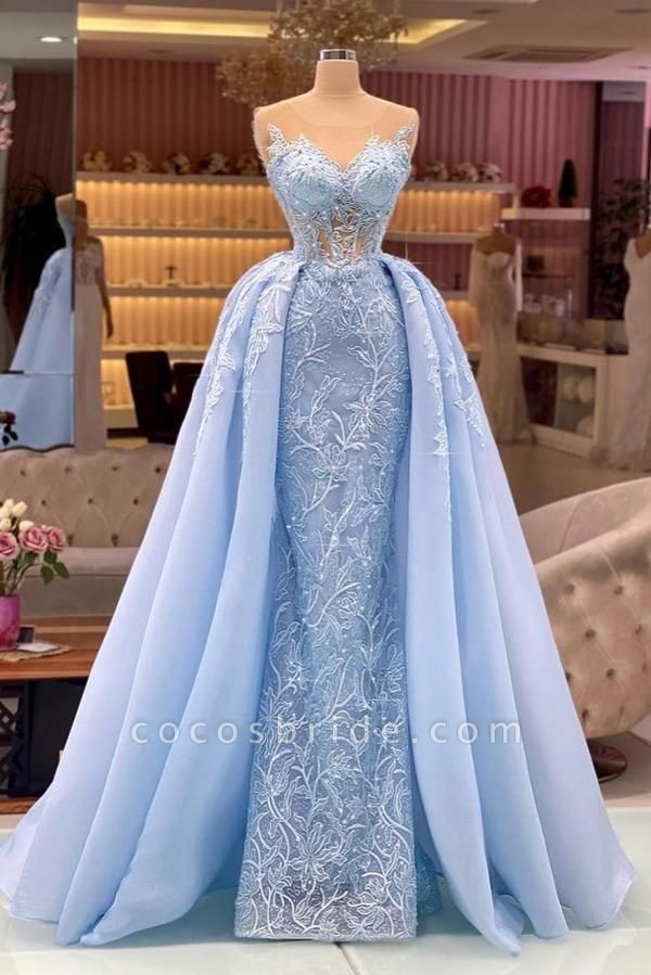 Charming Long Mermaid Sweetheart Lace Formal Prom Dress with with Sweep Train