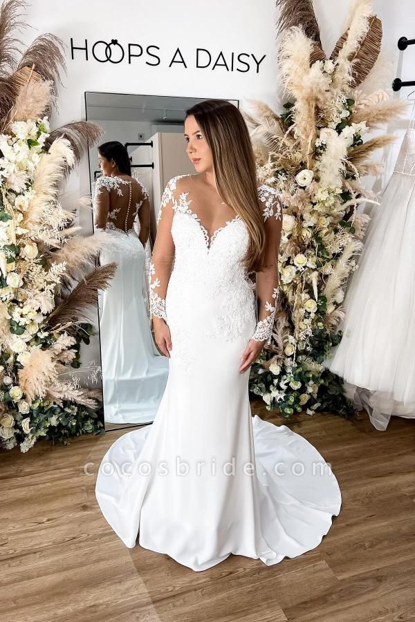 Long Mermaid Sweetheart Tulle Backless Wedding Dress White Floral Lace Bridal Dresses