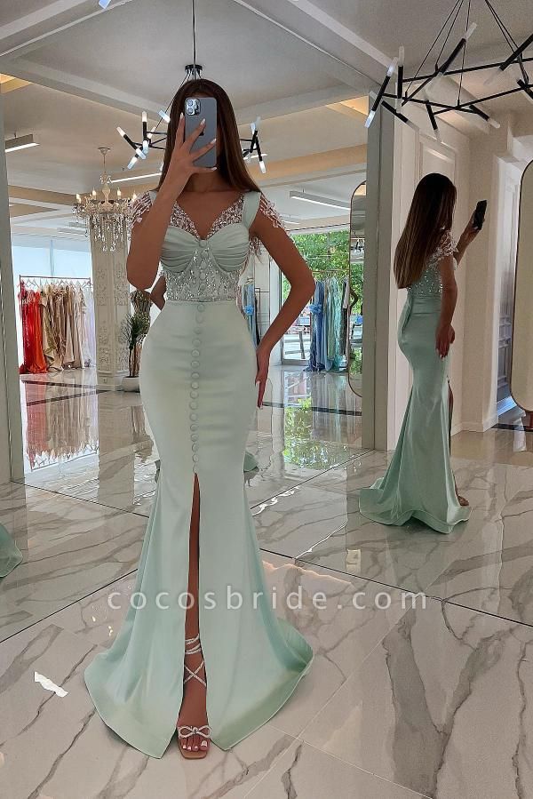 Stunning Long Mermaid Sweetheart Satin Sequins Prom Dress with Slit
