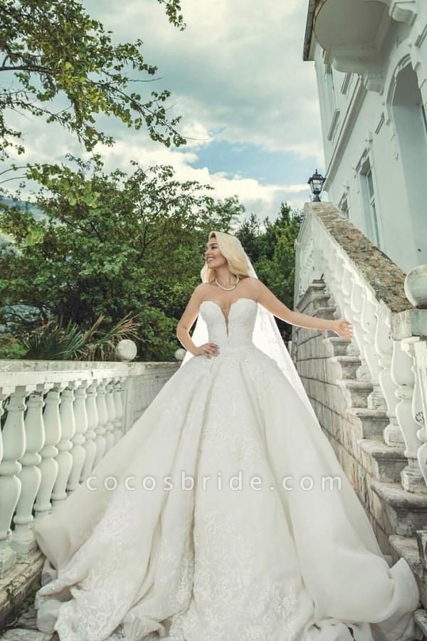 Luxury Long Ball Gown Sweetheart Tulle Lace Wedding Dresses