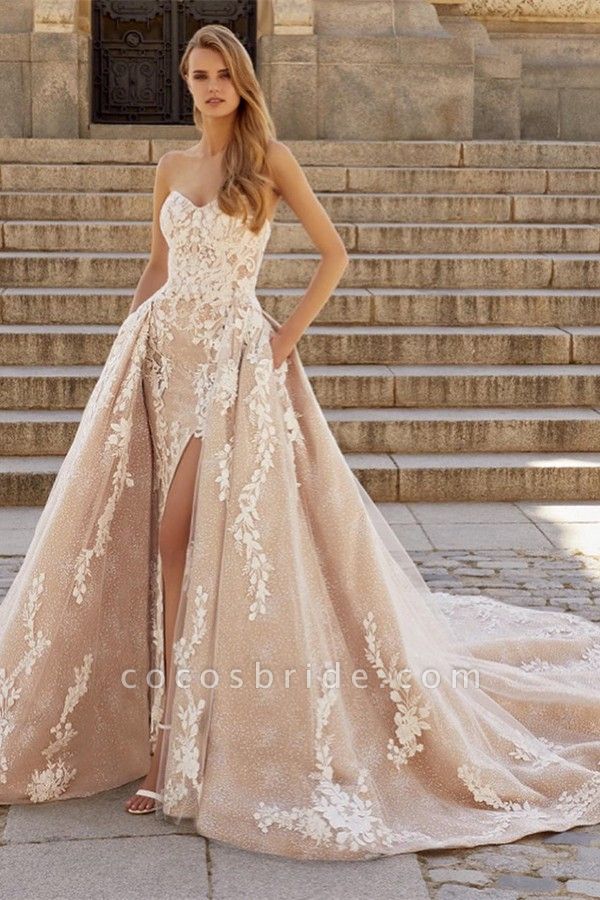 Elegant champagne wedding best sale dresses
