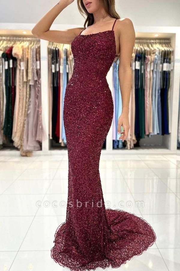 Sexy Long Mermaid Strapless Sequined Backless Prom Dress