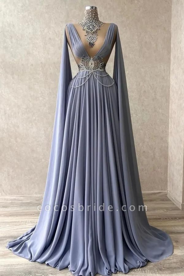 Beautiful Long A-line V-neck Beading Chiffon Formal Prom Dresses ...