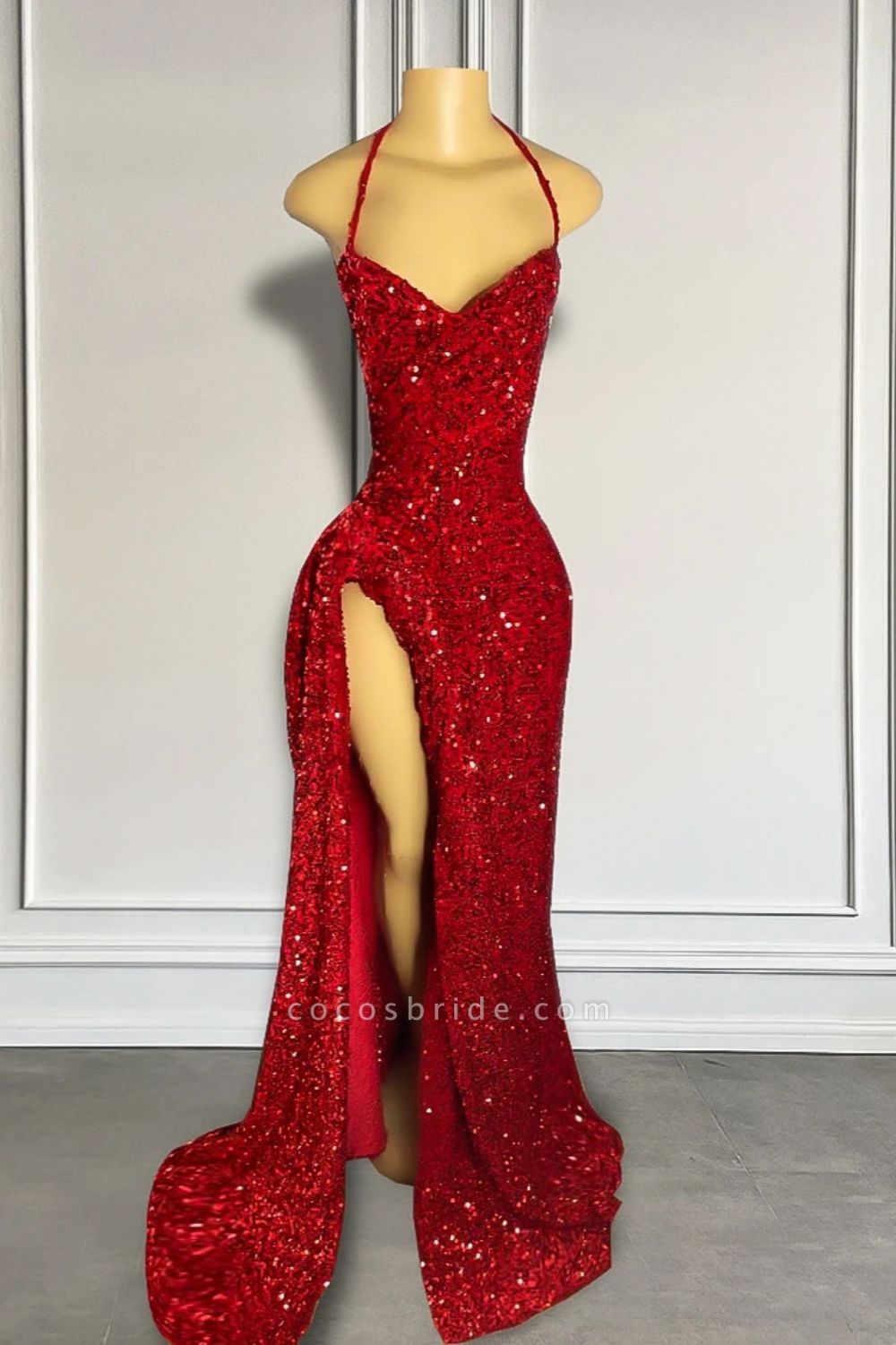 Long Mermaid Sweetheart Sequined Backless Formal Prom Dresses with Slit