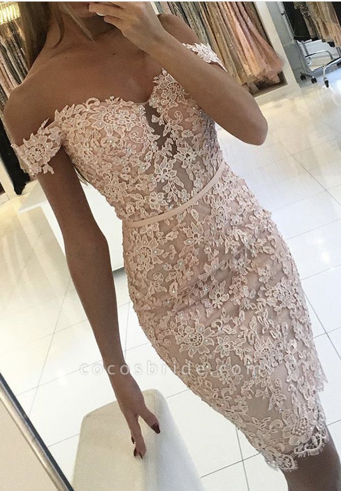 Short Sheath Off-the-Shoulder Lace Prom Dress