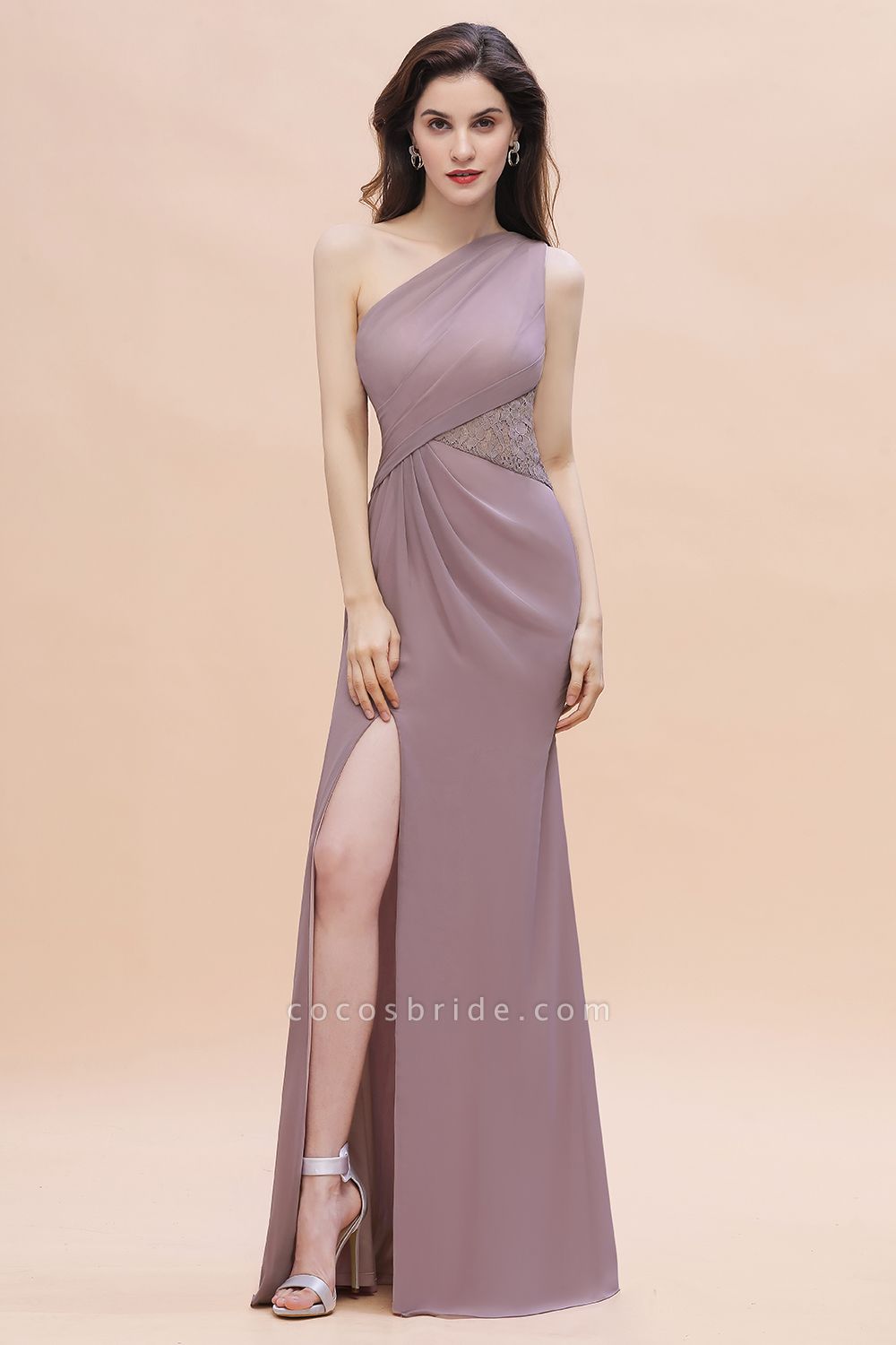Charming One Shoulder Chiffon Lace Mermaid Bridesmaid Dresses With Slit