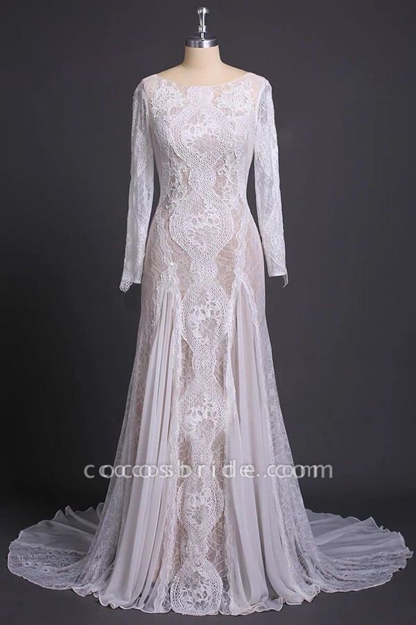 Elegant Long Sleeve Lace Sheath Wedding Dress