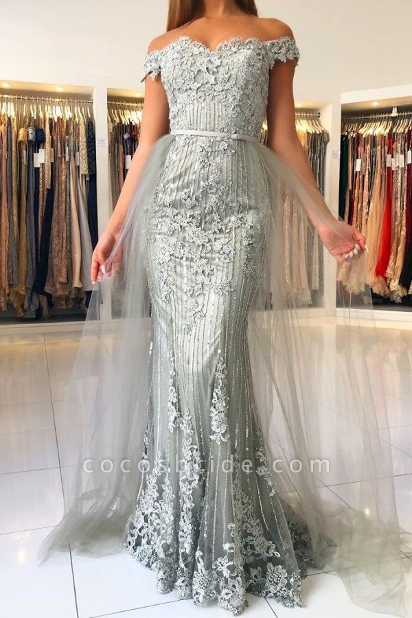 Modest Long Mermaid Off-the-shoulder Glitter Prom Dress
