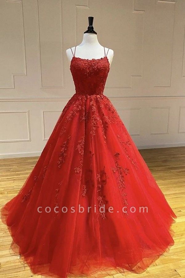 Beautiful Long A-line Tulle Lace Backless Prom Dress