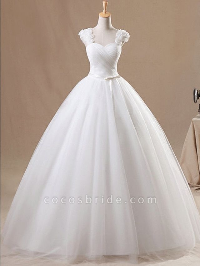 Ball Gown Wedding Dresses Jewel Neck Floor Length Chiffon Tulle Sleeveless Formal