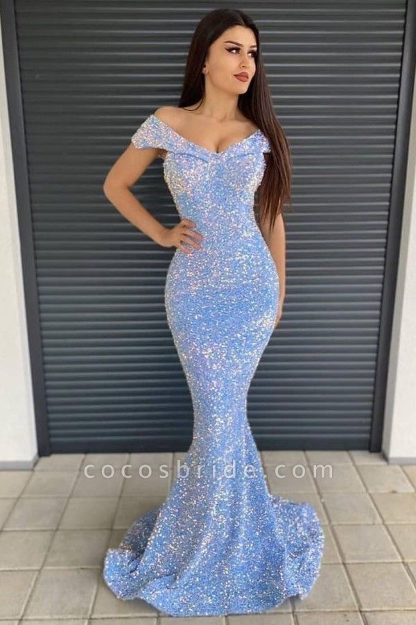 Luxury Off-the-Shoulder Sweetheart Sequins Floor-length Mermaid Prom Dress