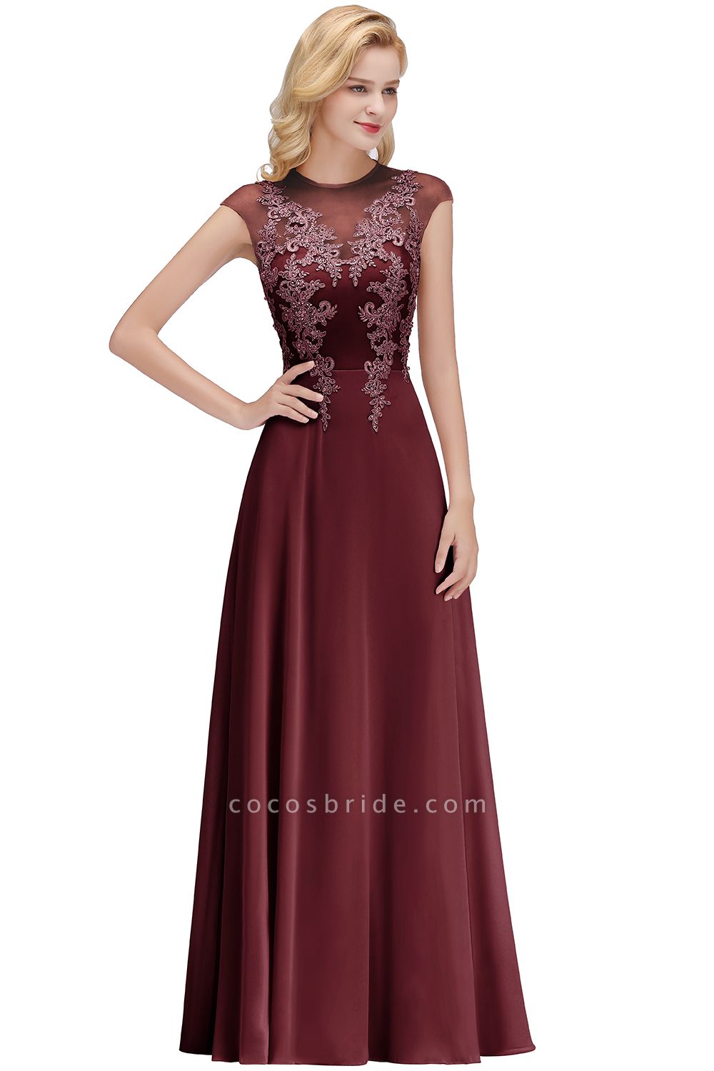 Lace Appliques Beads Cap Sleeve A-line Evening Prom Dress