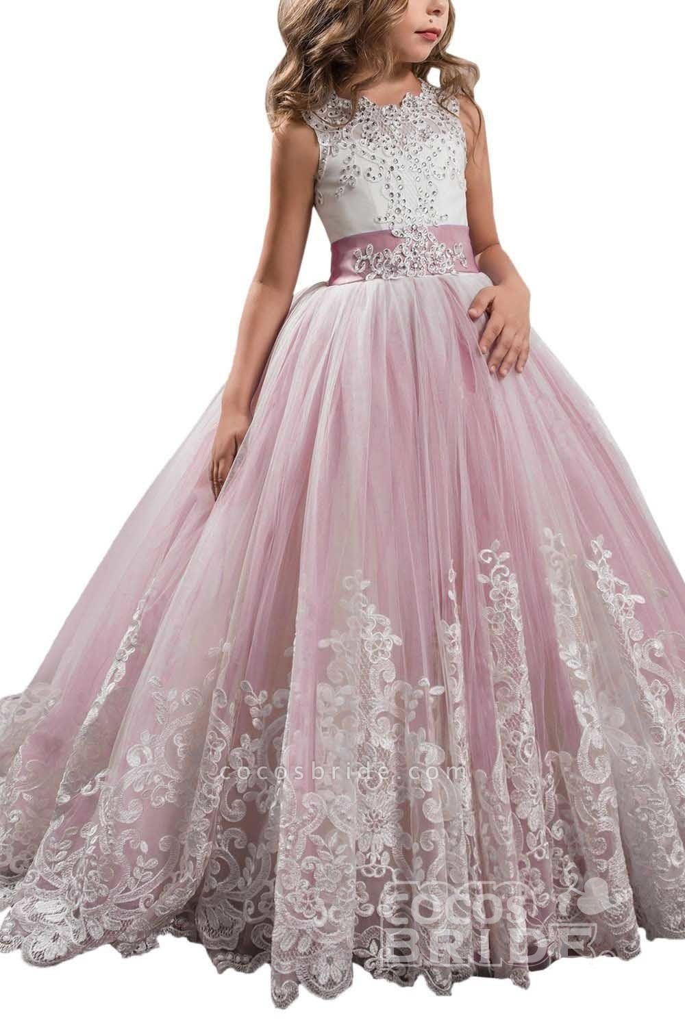 Ärmelloses Duchesse-Kleid mit U-Ausschnitt für Blumenmädchen
