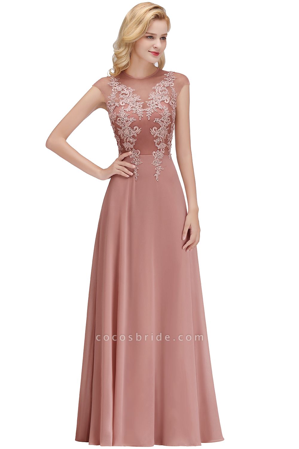 Lace Appliques Beads Cap Sleeve A-line Evening Prom Dress