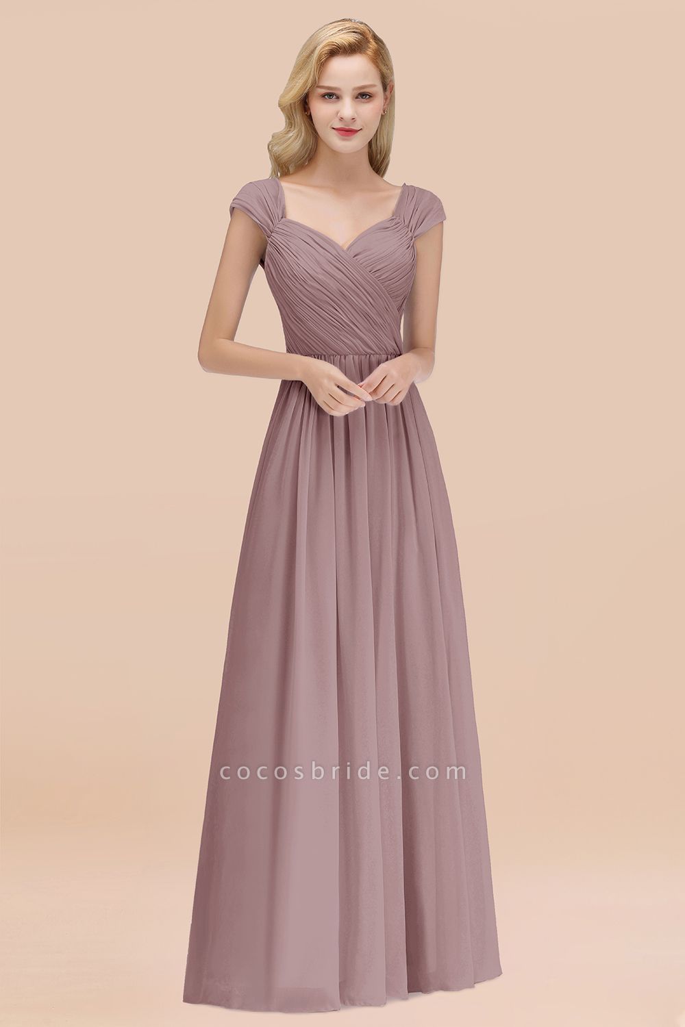 A-Line Chiffon Straps Sweetheart Sleeveless Floor-Length Bridesmaid Dress with Ruffles