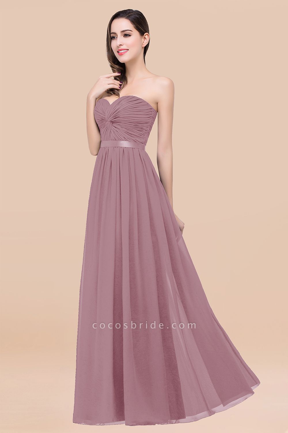 Elegant A-Line Chiffon Sweetheart Sleeveless Floor-Length Bridesmaid Dress with Ribbon