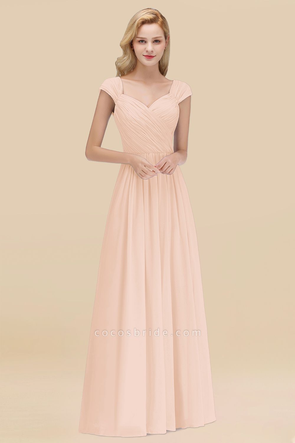 A-Line Chiffon Straps Sweetheart Sleeveless Floor-Length Bridesmaid Dress with Ruffles