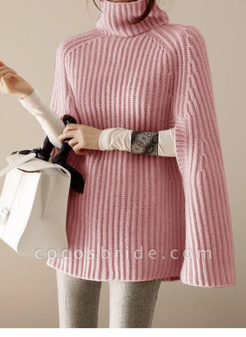 High Neckline Solid Casual Loose Shift Sweaters