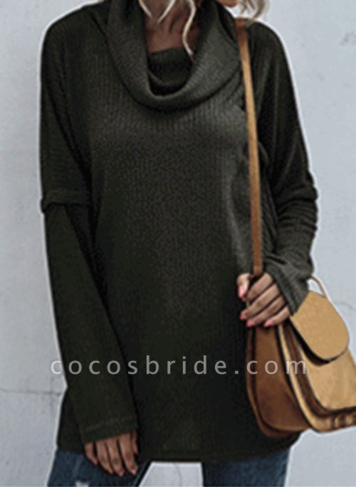 Draped Neckline Solid Casual Loose Regular Shift Sweaters
