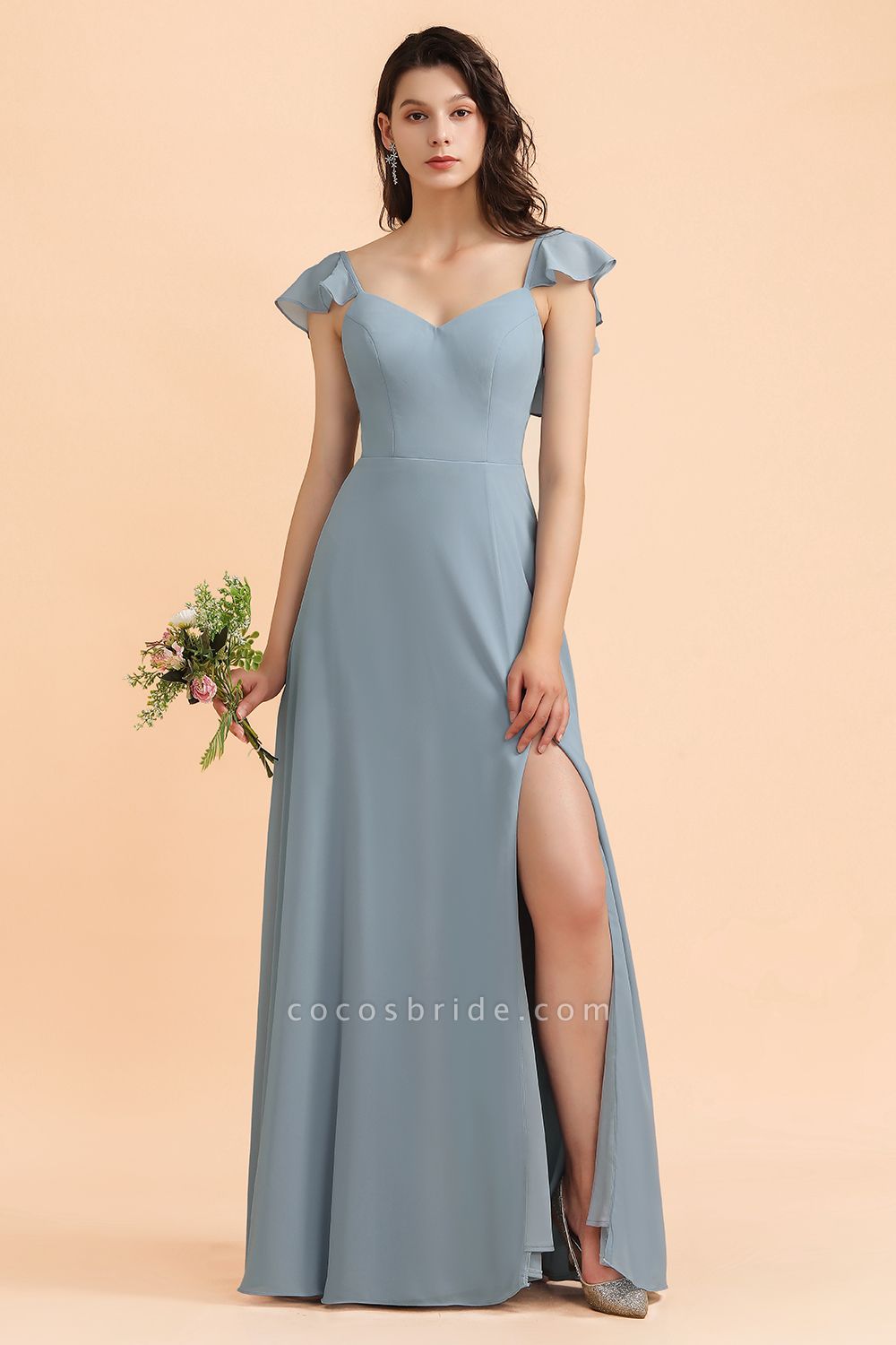 Chic Sweetheart A-Line Backless Chiffon Bridesmaid Dress With Side Slit Bowknot