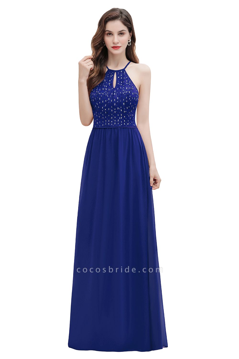 Halter Sequins A-line Chiffon Evening Dress