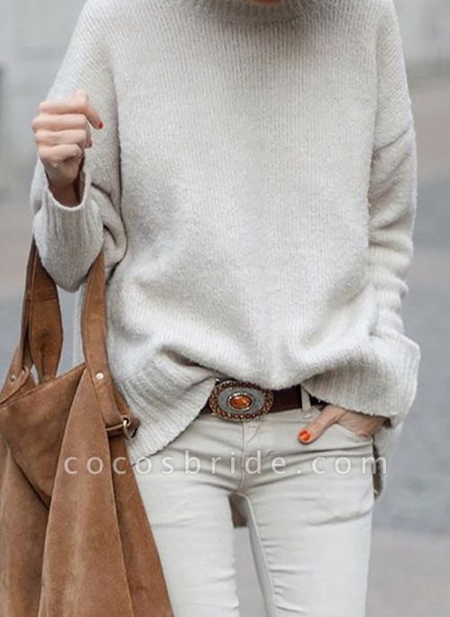 Round Neckline Solid Casual Loose Regular Shift Sweaters
