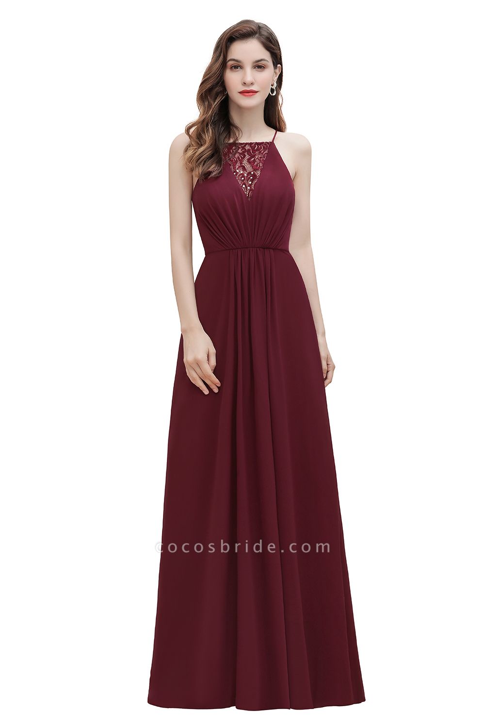 Träger Bateau A-Linie Pailletten Chiffon Abendkleid