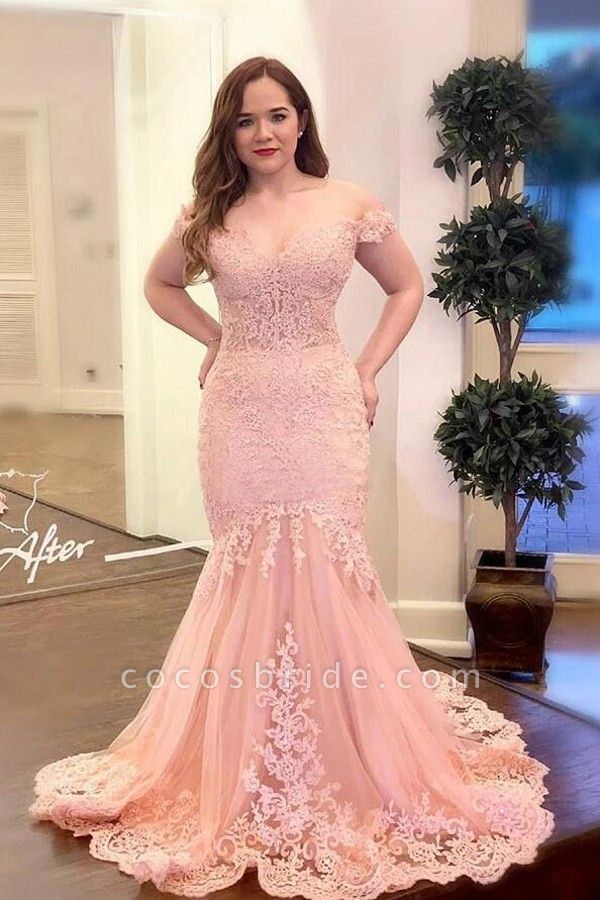 Long Mermaid Off-the-shoulder Lace Appliques Formal Prom Dress