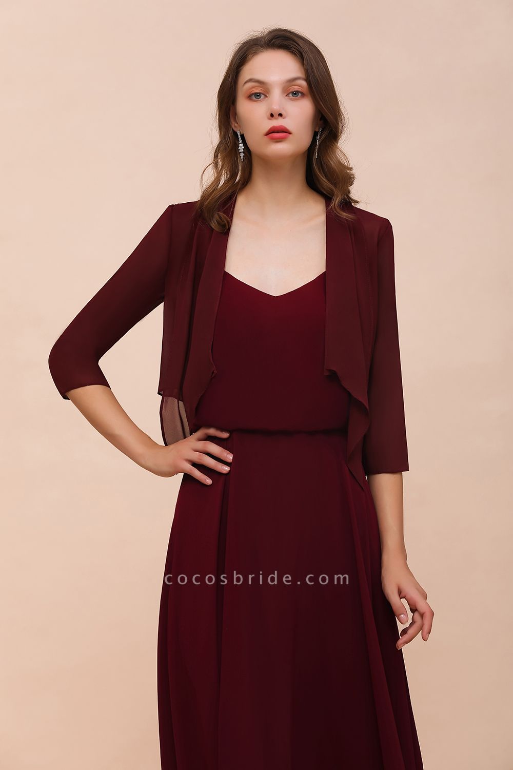 BM1892 Half Sleeves Chiffon Burgundy Special Occasion Wraps