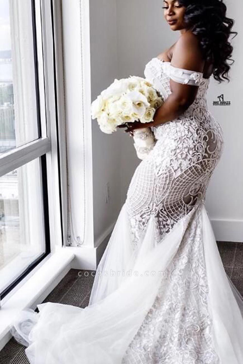 Lace Train Plus Size Wedding Dress,Trumpet Plus Size Bridal Gown,WD007 -  Wishingdress