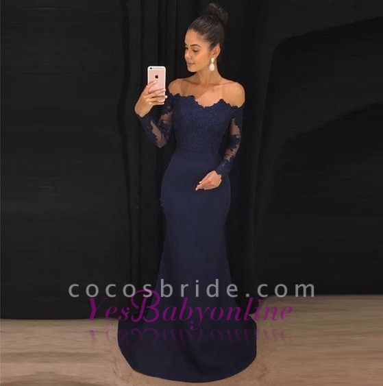 Classic Mermaid Off-the-shoulder Long Sleeves Prom Dresses with Lace