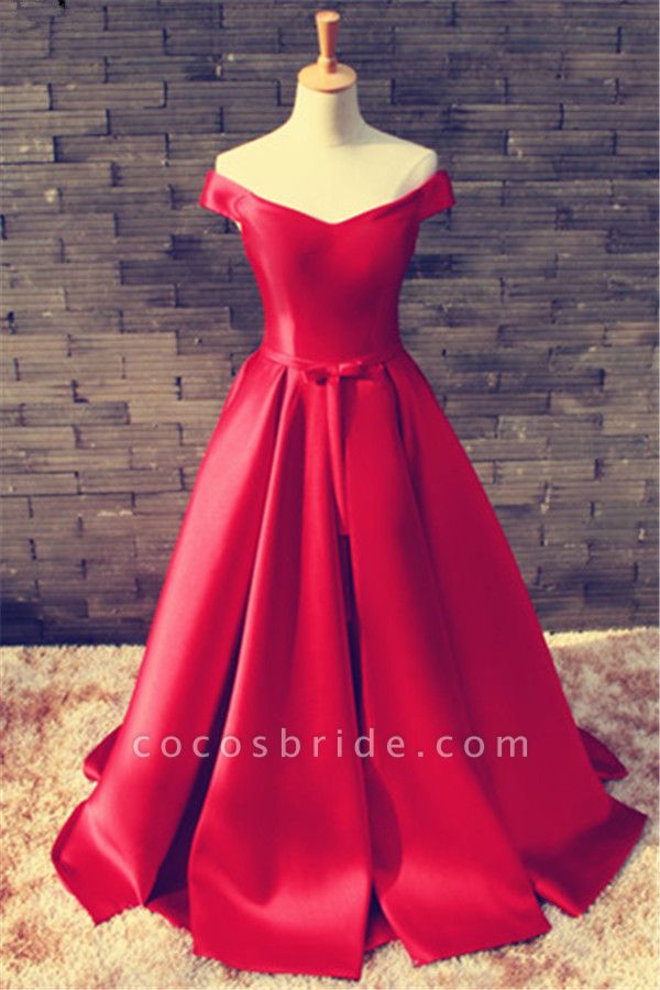Charming Off-the-shoulder A-Line Satin Ruffles Floor-length Prom Dress