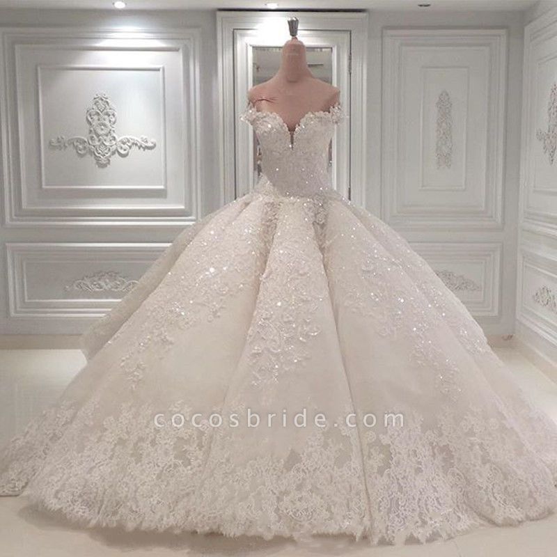 BC0388 Gorgeous Off The Shoulder Beadings Ball Gown Wedding Dress ...