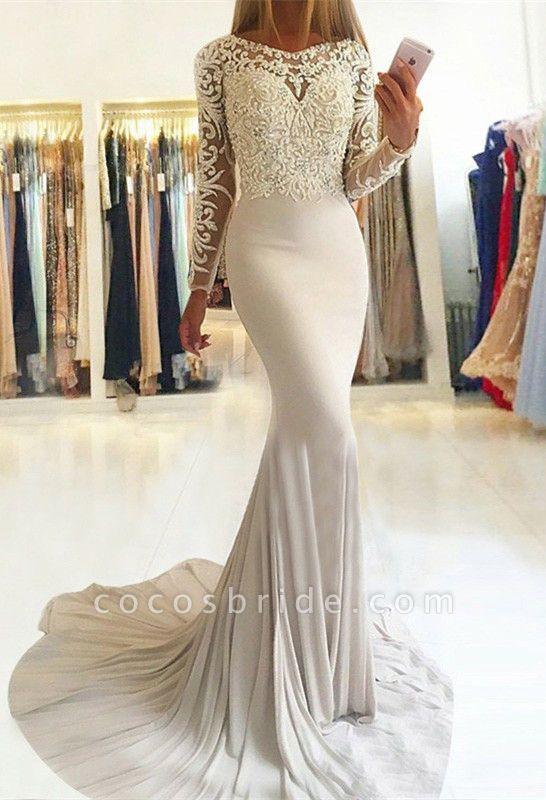 Charming Long Sleeves Chiffon Mermaid Prom Dress With Appliques Lace