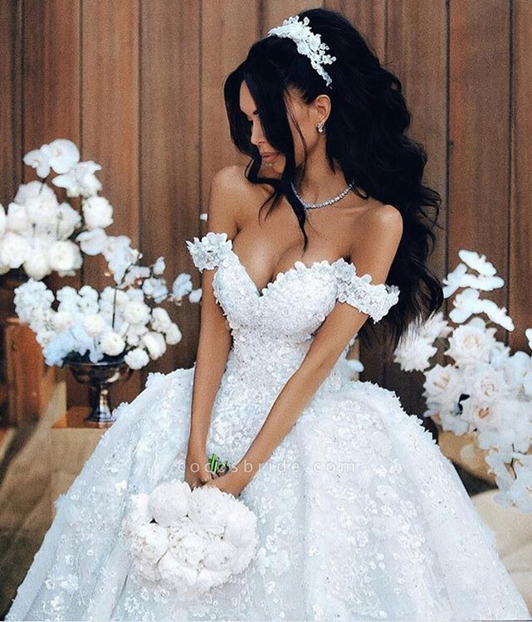 Off The Shoulder Appliques Luxury Wedding Dresses Princess Ball Gown Wedding Dress