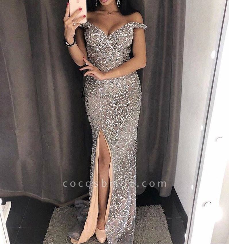 Sexy Sweetheart Off-the-shoulder Beading Sheath Prom Dress With Side Slit