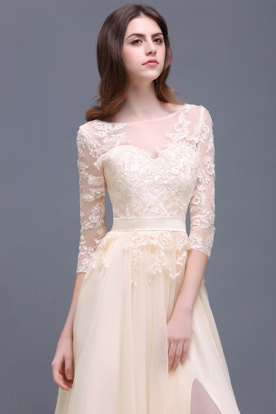A-line Scoop Champagne Bridesmaid Dress With Sleeve_8