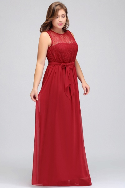 Chiffon Bateau ärmelloses A-Linie bodenlanges Spitzen-Abschlussballkleid mit Schleife_6