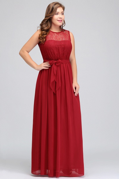 Chiffon Bateau Sleeveless A-Line Floor-length Lace Prom Dress With Bowknot_1