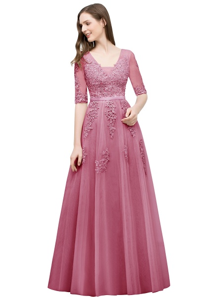Glorious V-neck Tulle A-line Evening Dress_4