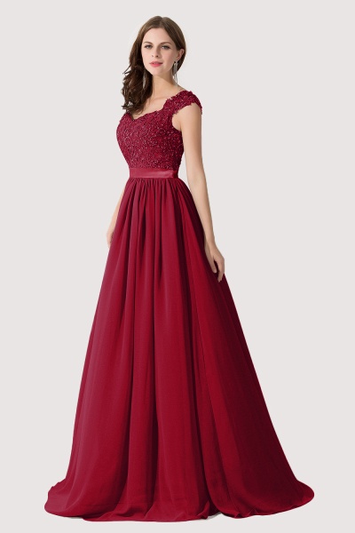 A-line V Neck Appliques Chiffon Bridesmaid Dress_3