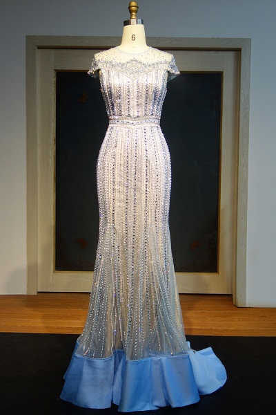 JILLIAN | Mermaid Cap Sleeves Floor Length Beading Prom Dresses with Crystals_1