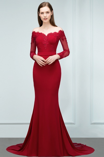 Attractive Off-the-shoulder Satin Mermaid Evening Dress_6