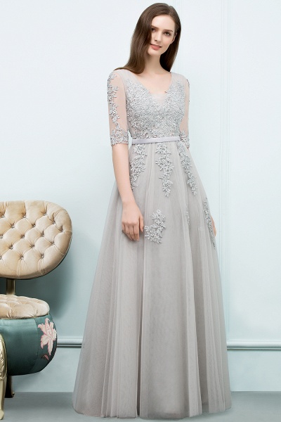 Glorious V-neck Tulle A-line Evening Dress_10