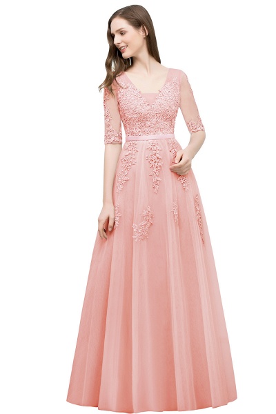 Glorious V-neck Tulle A-line Evening Dress_3