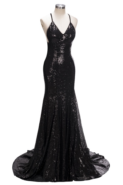 SABINA | Mermaid V-neck Spaghetti Floor Length Sequined Prom Dresses_1