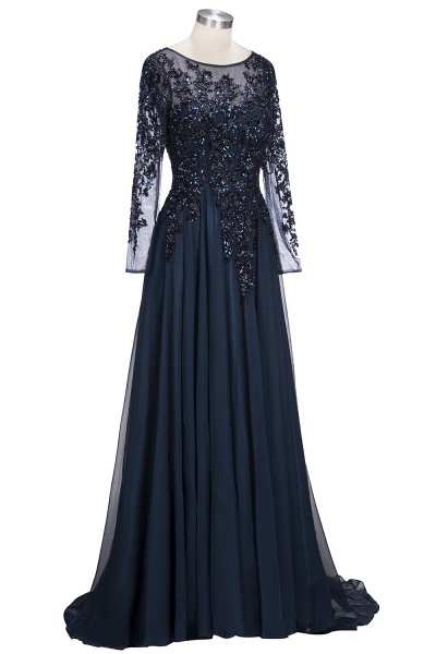 ROWENA | A-line Floor Length Long Sleeves Crystals Tulle Prom Dresses ...