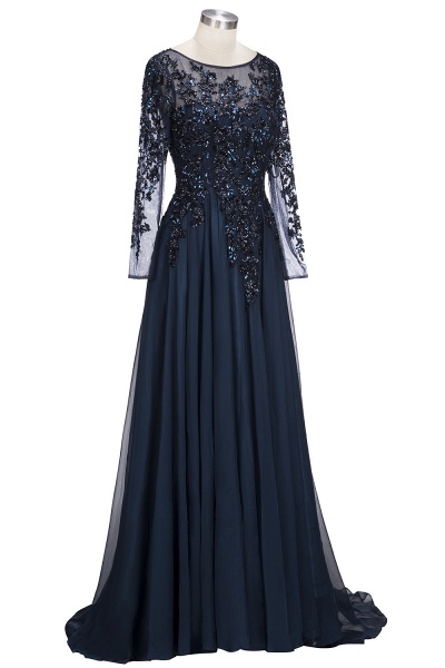 ROWENA | A-line Floor Length Long Sleeves Crystals Tulle Prom Dresses_8